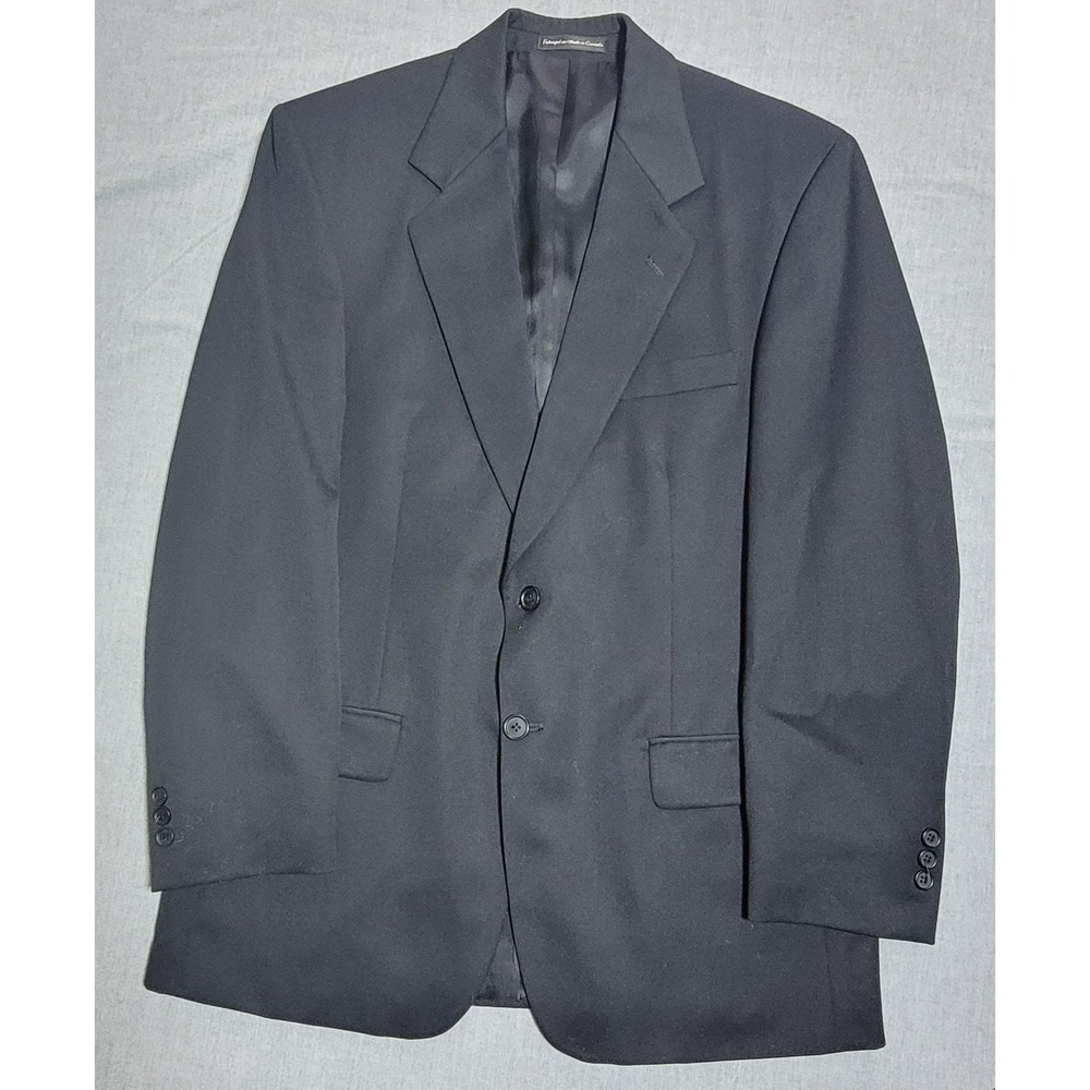 Vintage Black Gabardine Blazer Mens Wool Tailored Suit Jacket Classic 40R